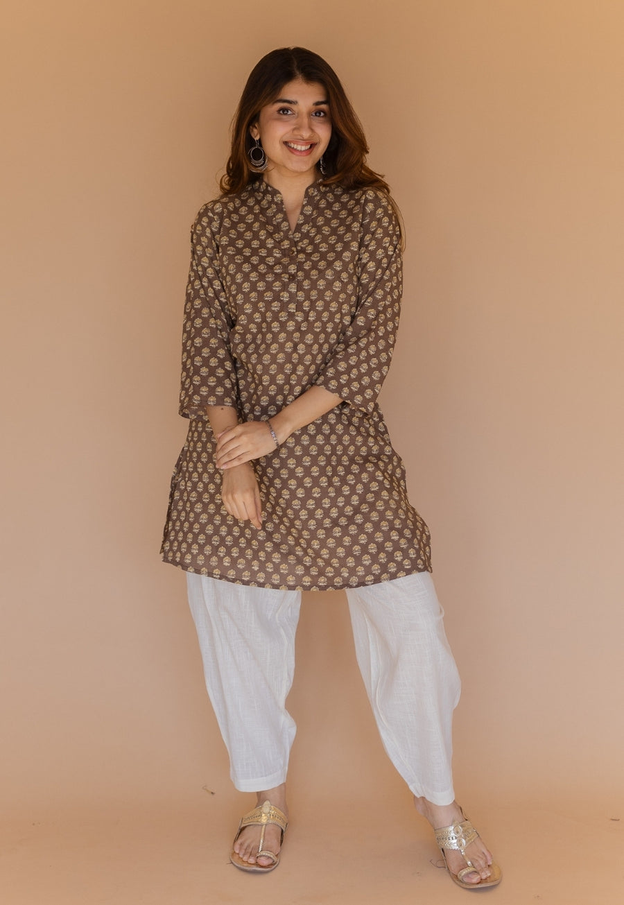 Zareen Brown Ajrakh Cotton Straight Kurta