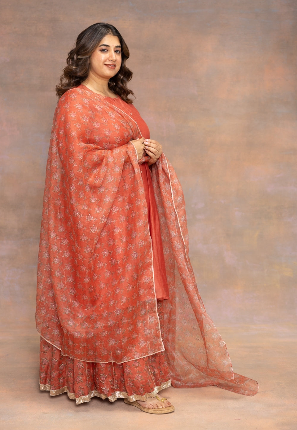 Rosa Orange Sanganeri Kota Doria Silk Dupatta with Mukaish Detailing
