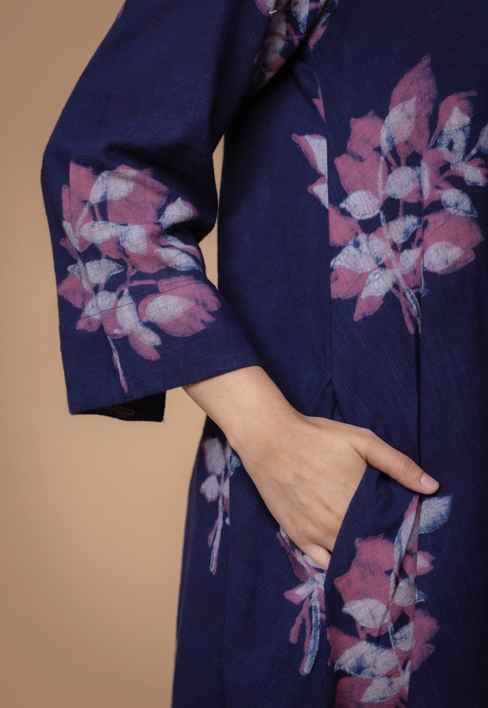 Karina Purple Dabu Slub Cotton A Line Kurta