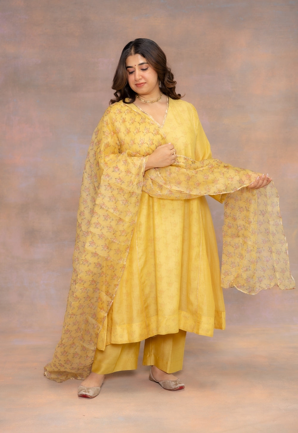Rosa Yellow Sanganeri Kota Doria Silk Dupatta with Mukaish Detailing