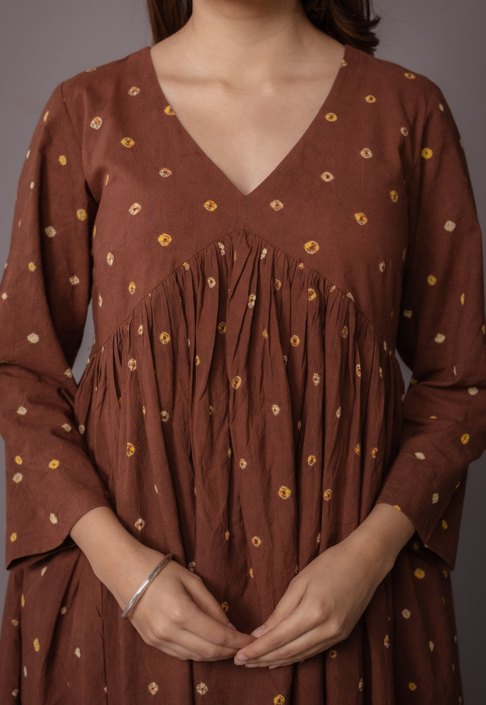 Trupti Brown Bandhani Cotton A Line Kurta with Dupatta