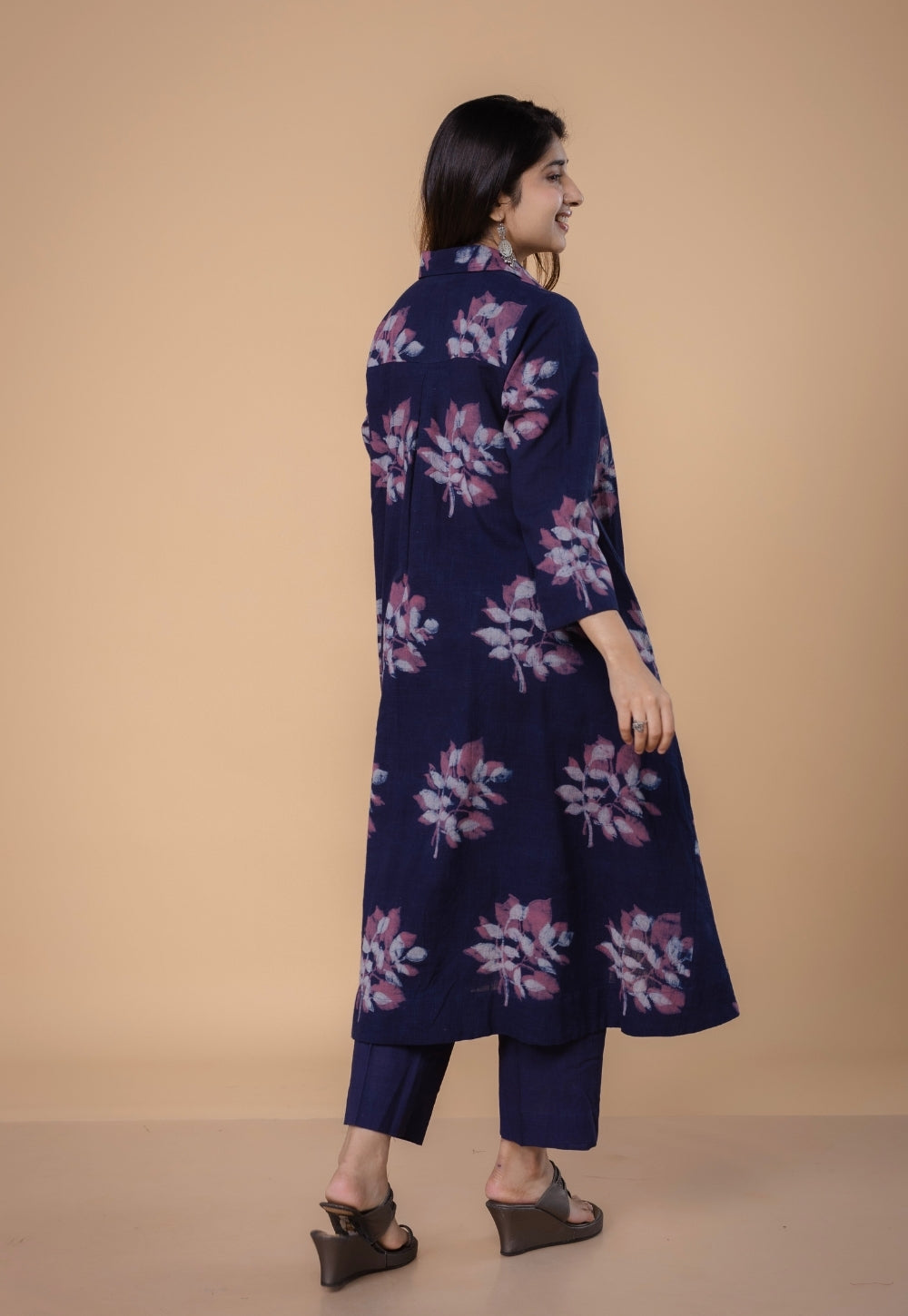 Karina Purple Dabu Slub Cotton A Line Kurta