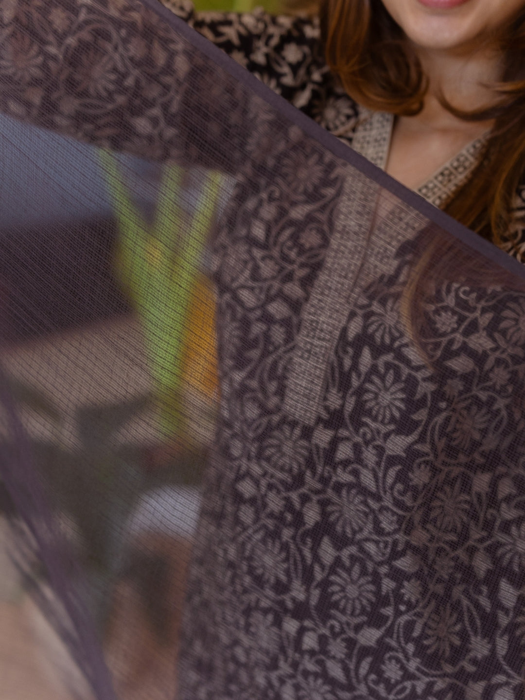 Coffee Black Solid Kota Doria Cotton Dupatta