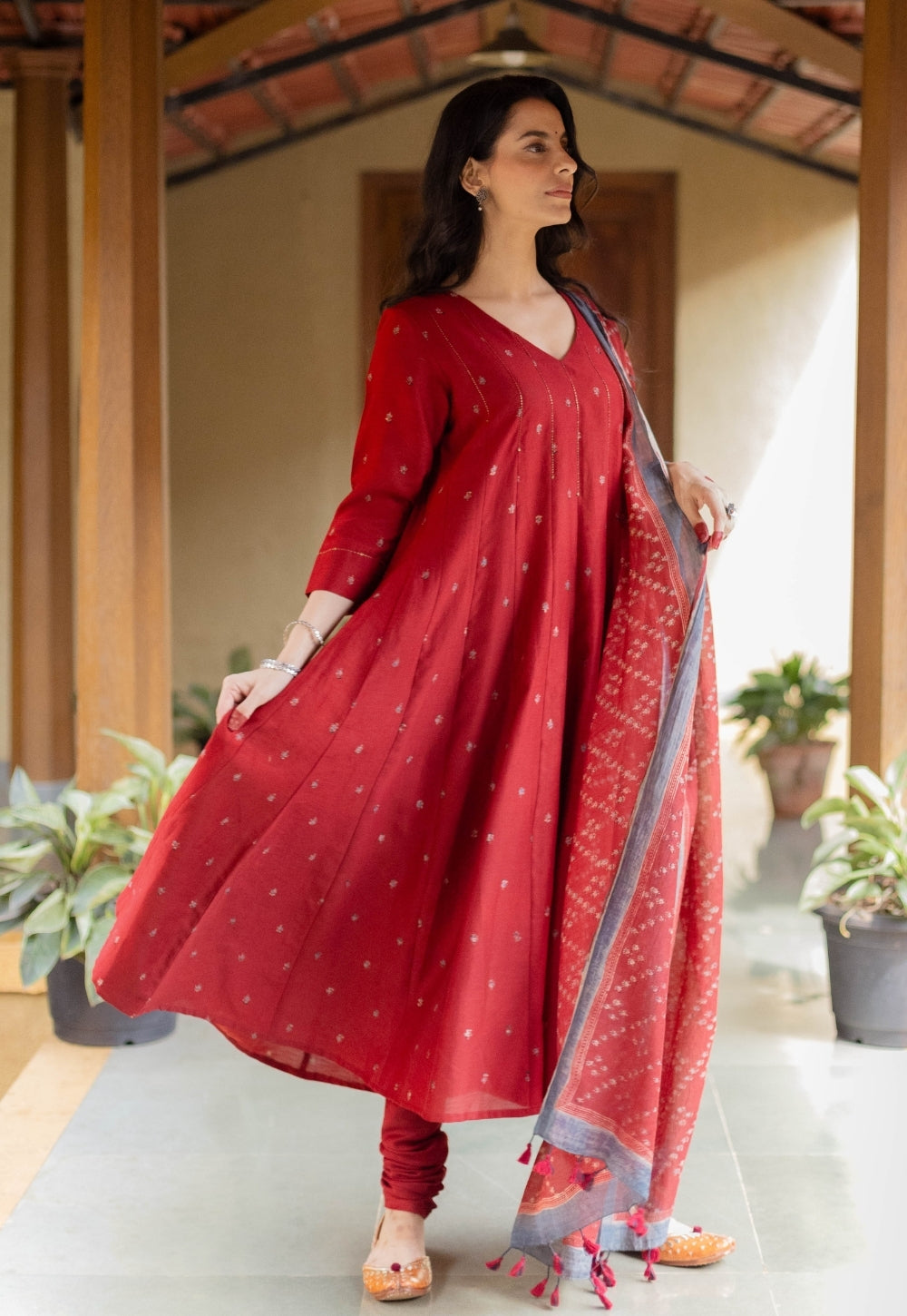Miral Madder Solid Chanderi Silk Churidar