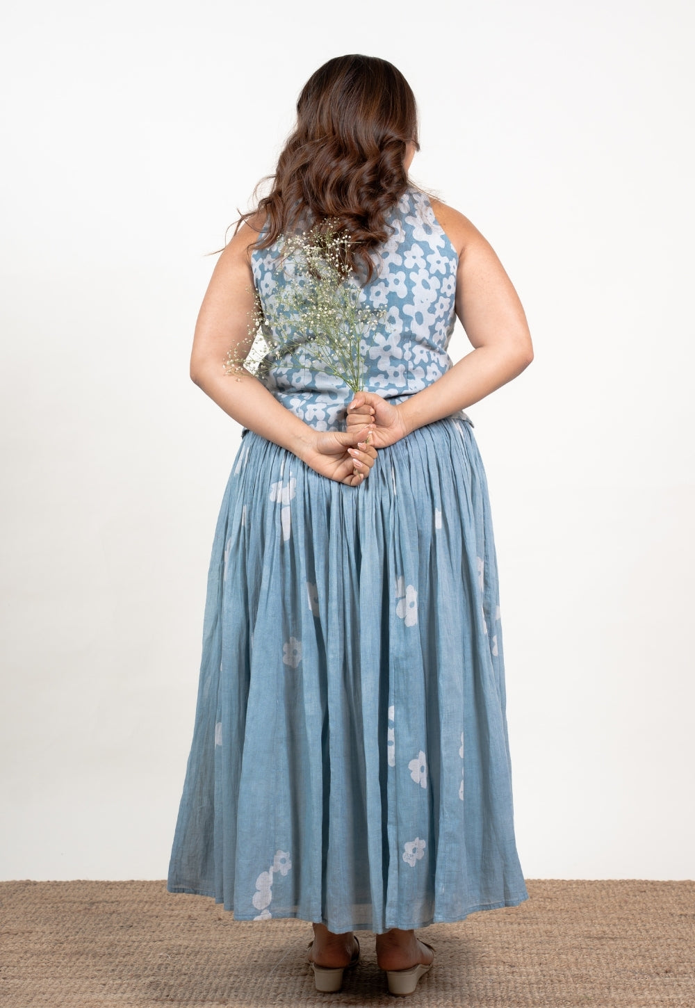 Ishani Blue Batik MulMul Straight Waistcoat Top