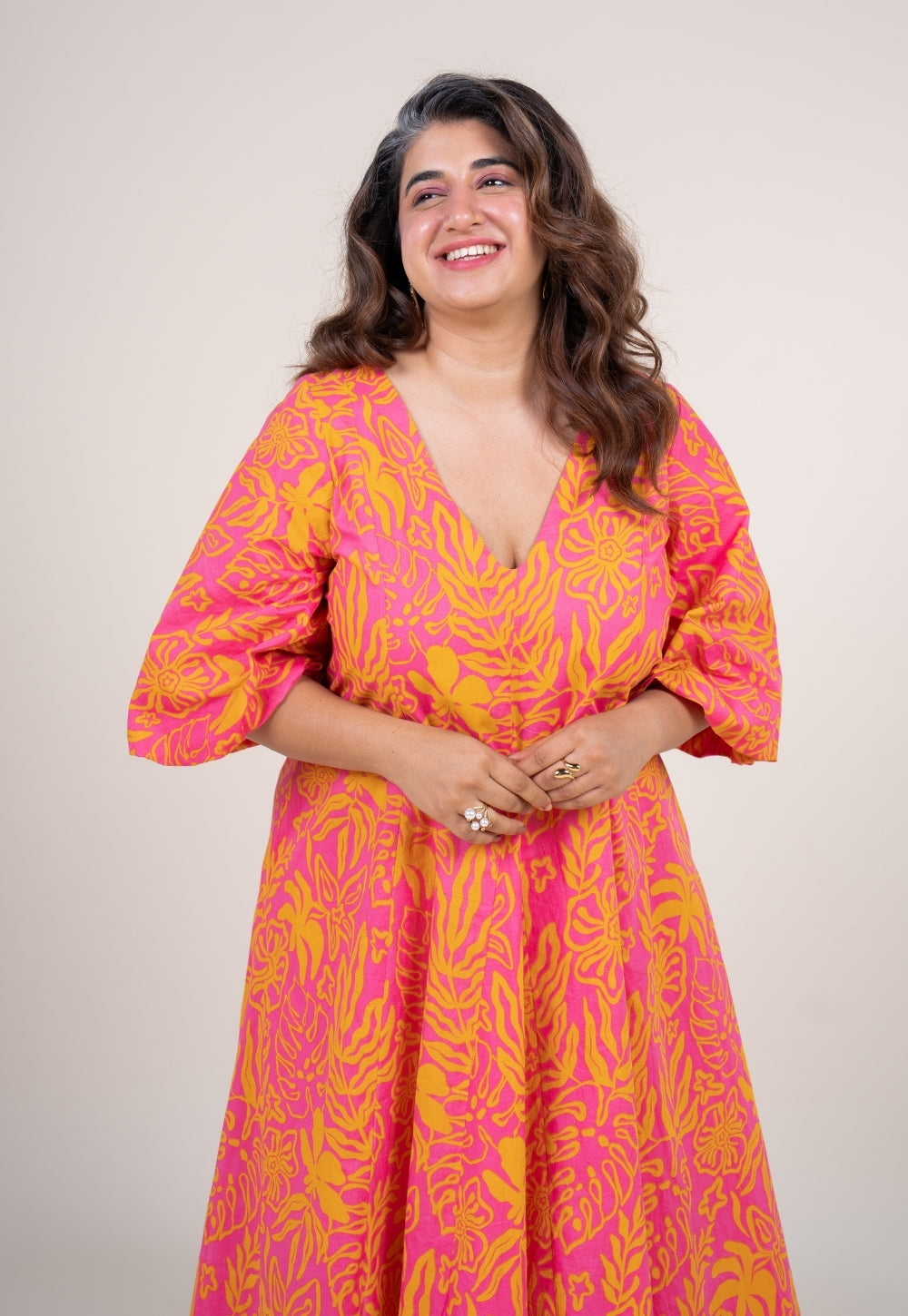 Tanisha Sunset Pink Printed Cotton A Line Dress