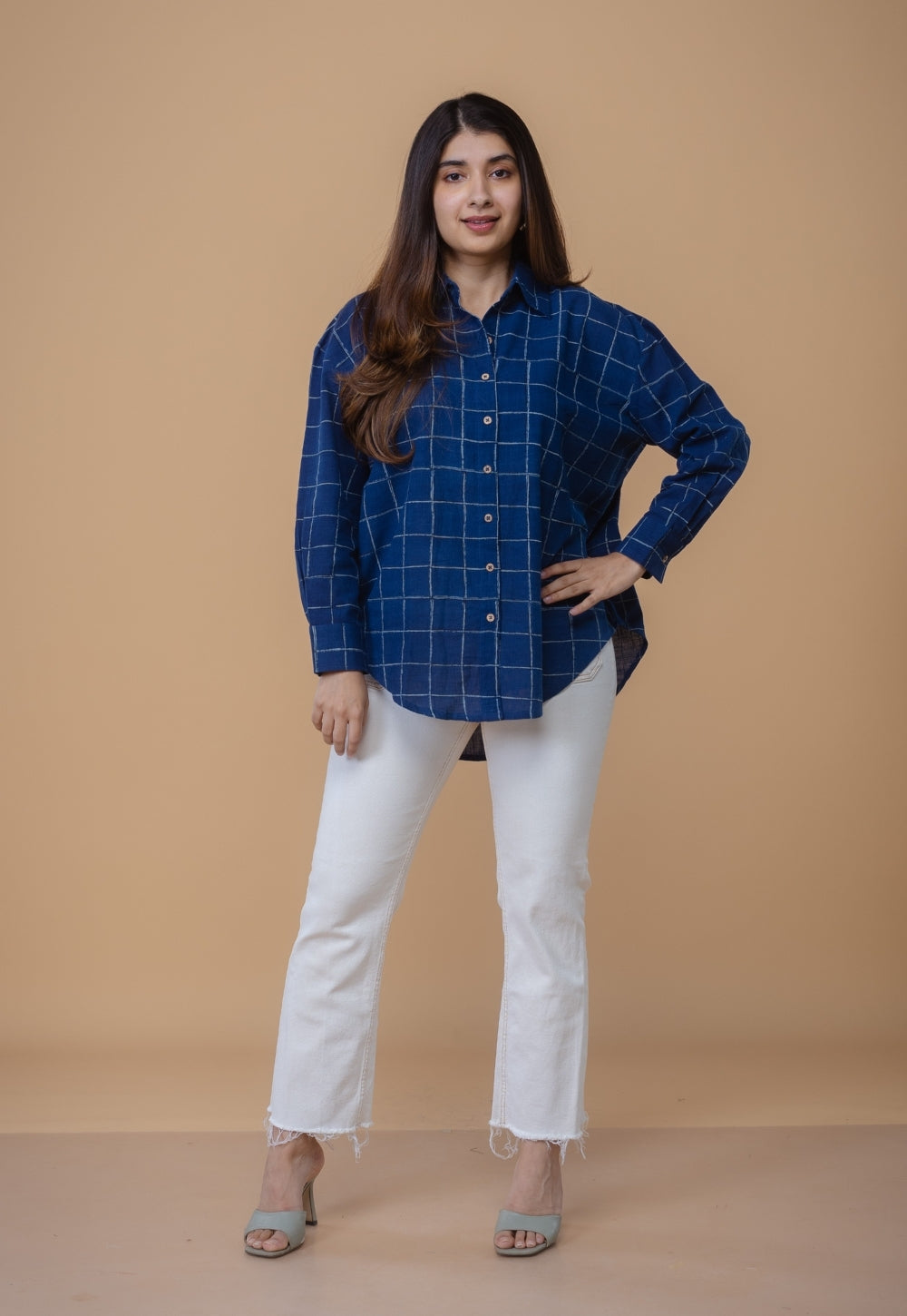 Ruhi Blue Dabu Slub Cotton Straight Shirt