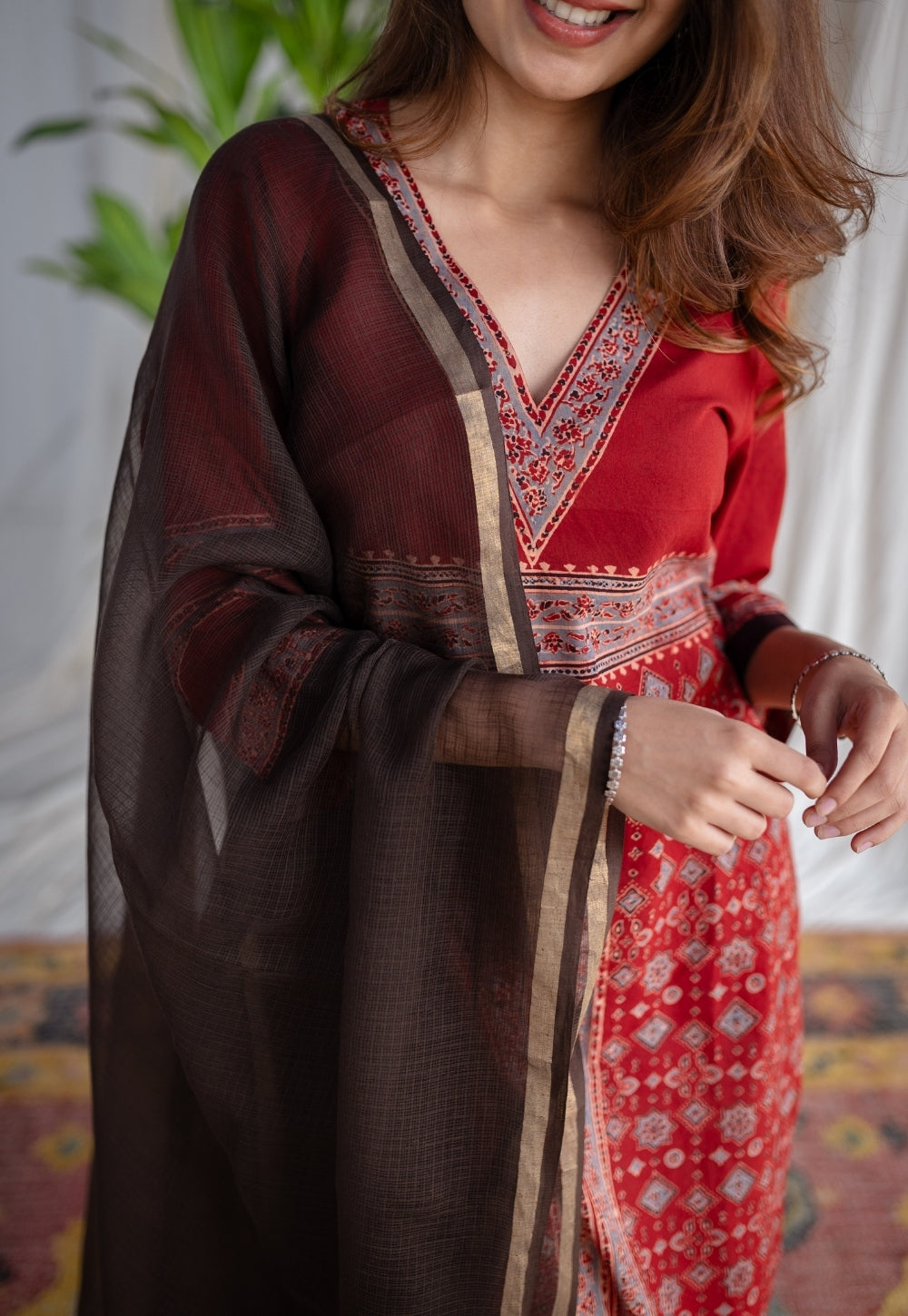 Dark Brown Kota Doria Cotton Dupatta