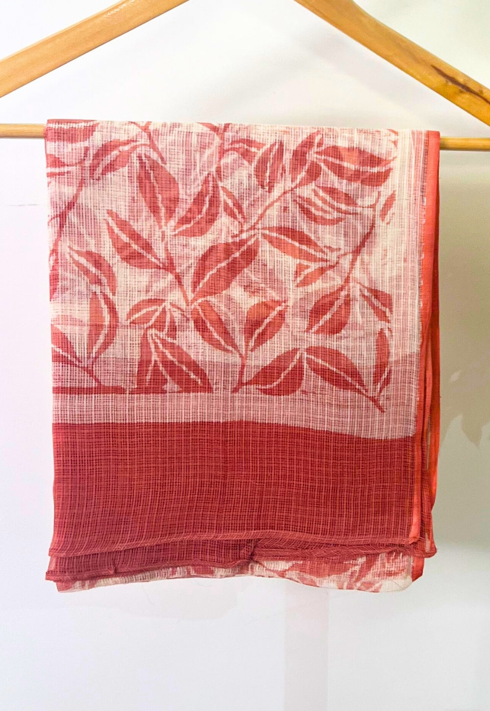 Red Leaf Hand Block Print Kota Doria Dupatta