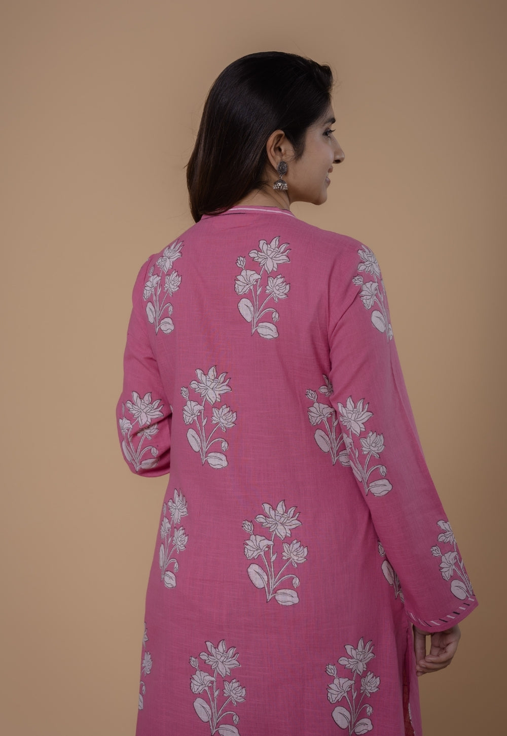 Eshika Pink Dabu Slub Cotton A Line Kurta Set (Set of 2)