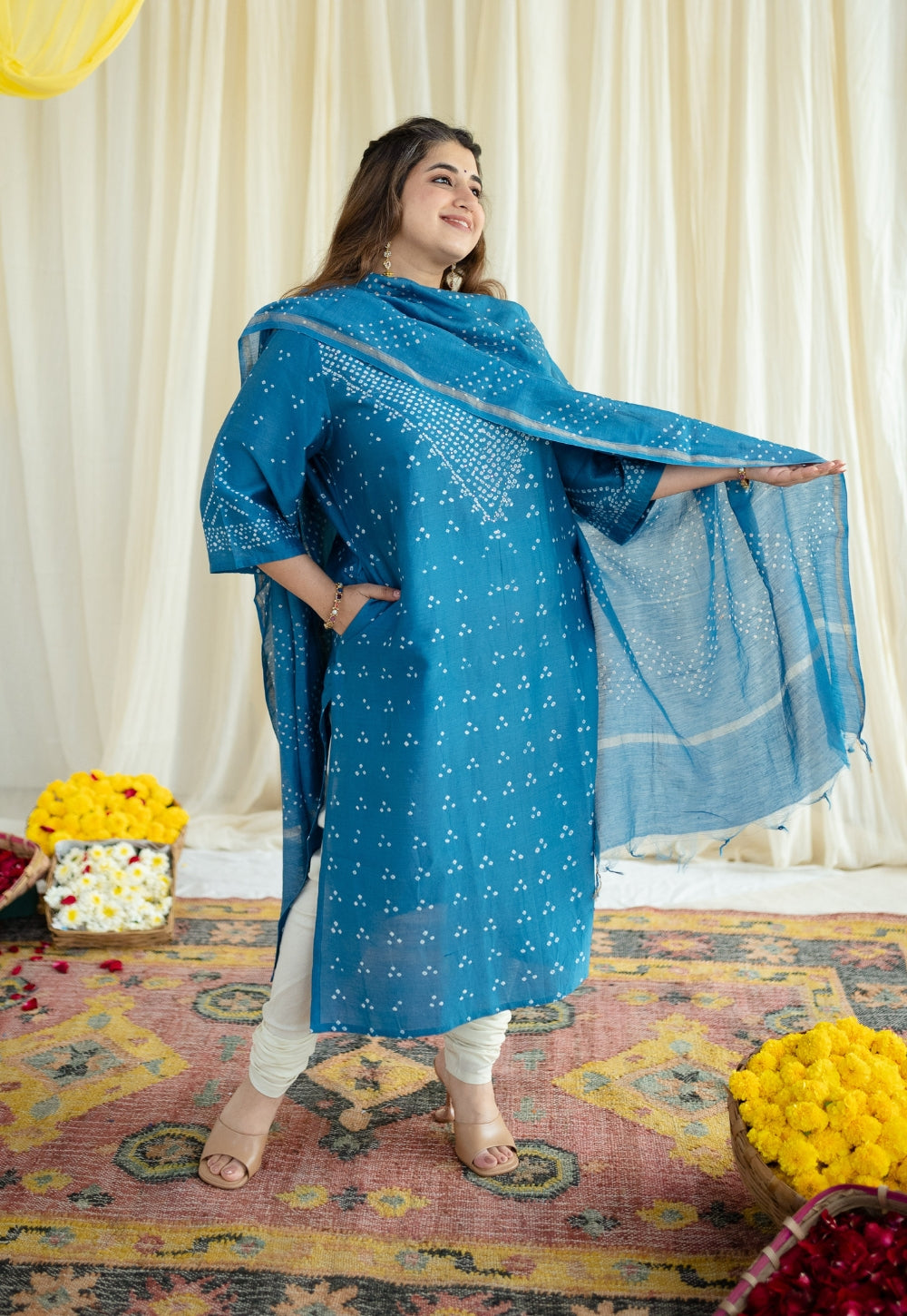 Blue Bandhani Chanderi Silk Dupatta