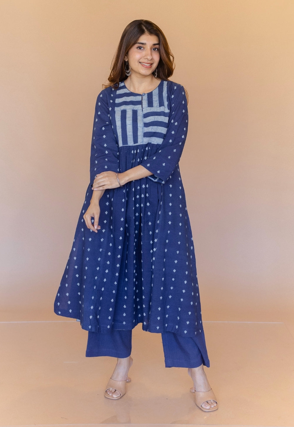 Shikha Blue Dabu Cotton Kali Kurta