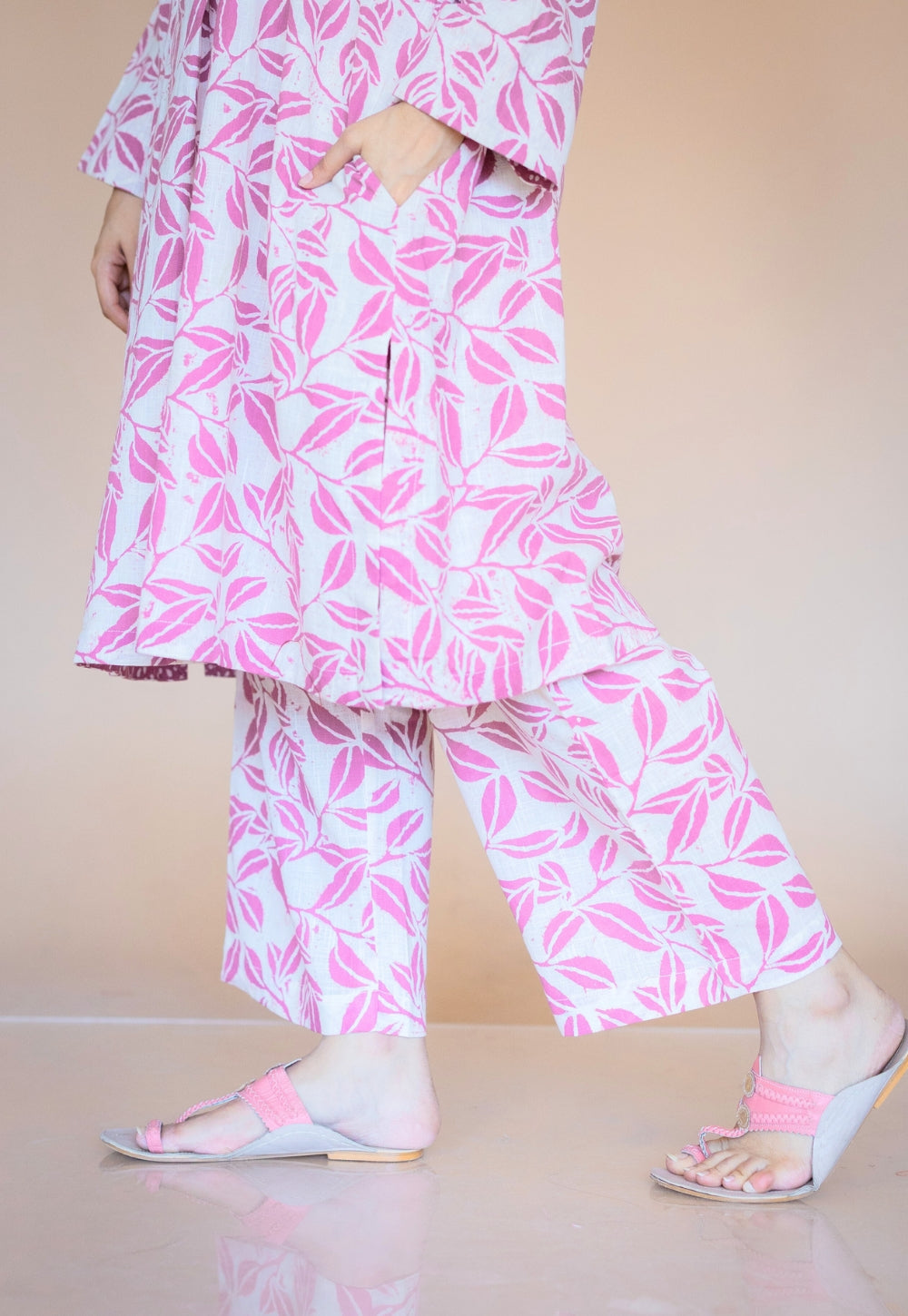 Ayaat Pink Hand Block Print Slub Cotton Straight Co-Ord Set