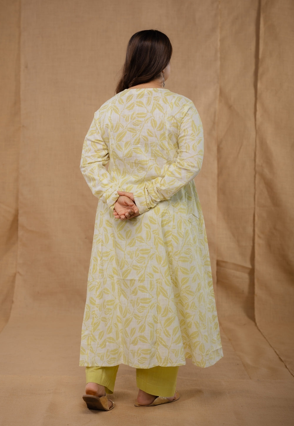 Akrita Green Hand Block Print Slub Cotton Kali Kurta