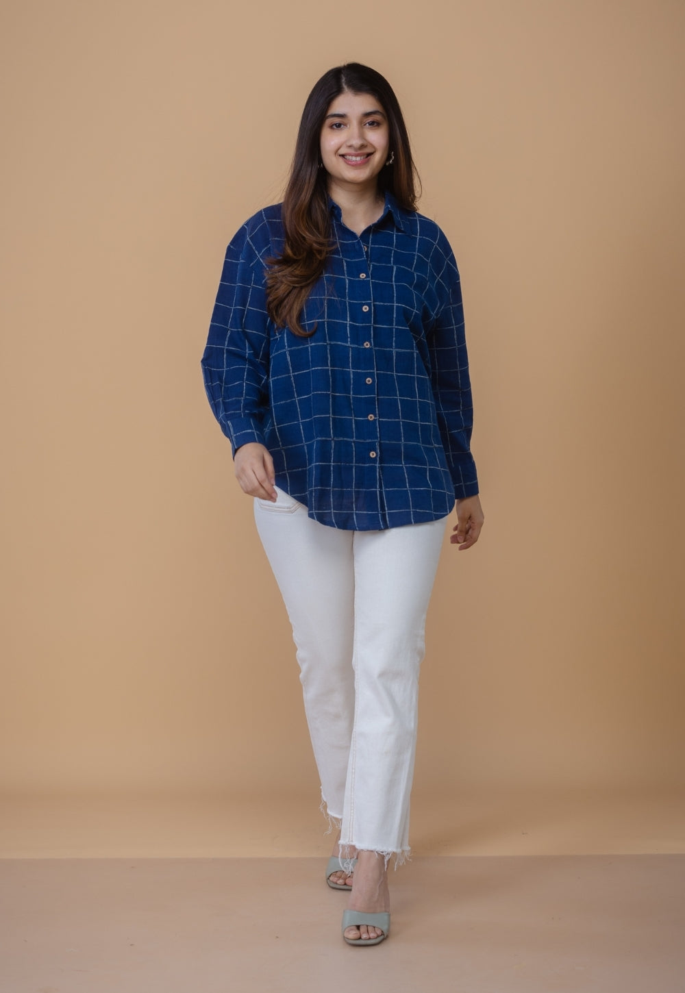 Ruhi Blue Dabu Slub Cotton Straight Shirt