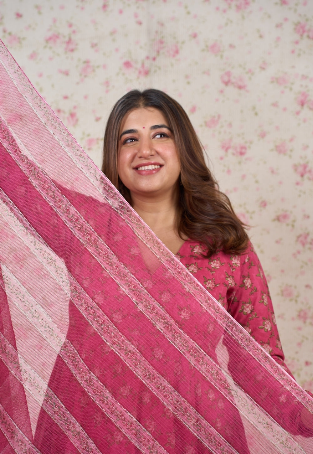 Pink Sanganeri Kota Doria Cotton Dupatta