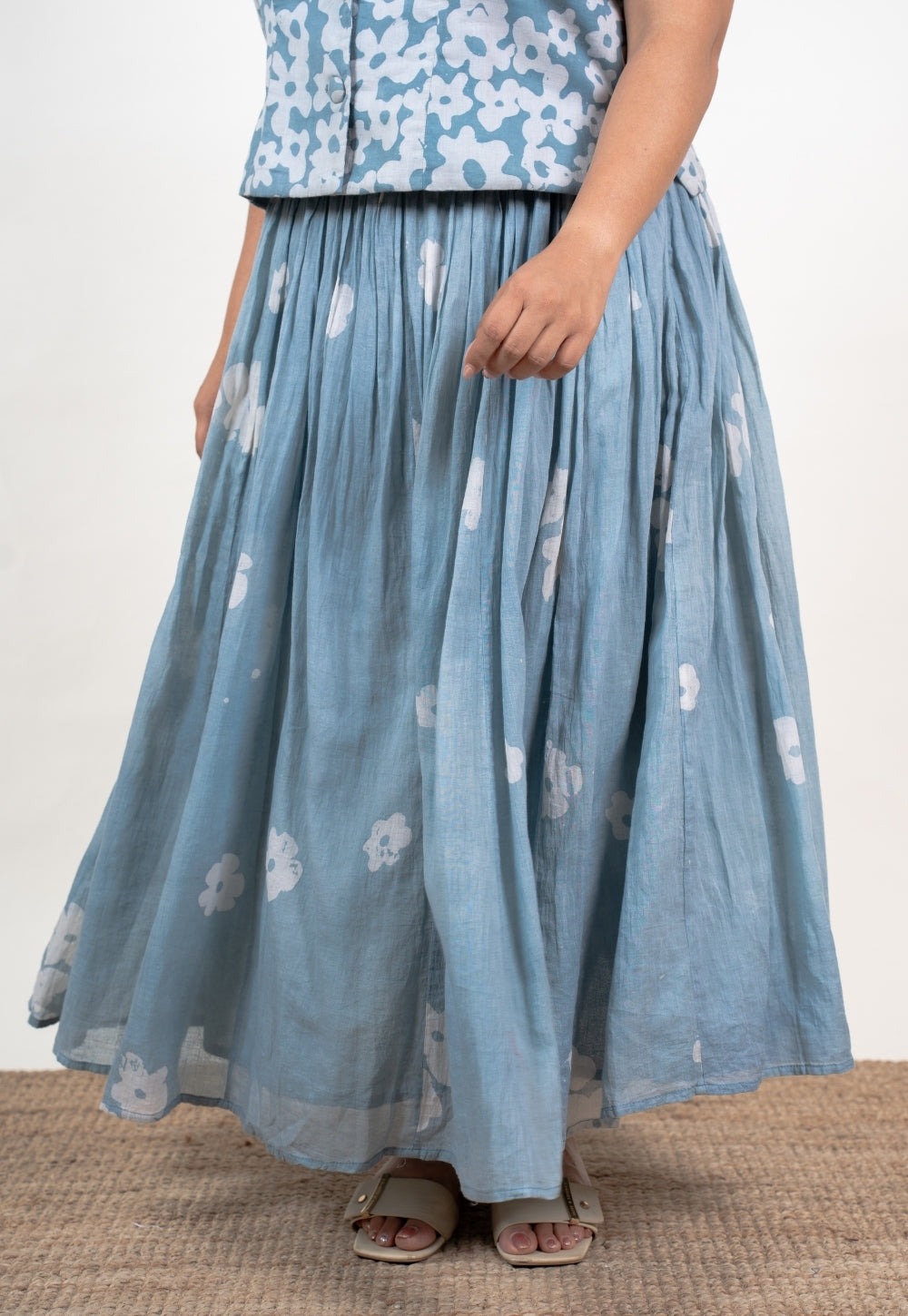 Ishani Blue Batik MulMul Straight Waistcoat Top