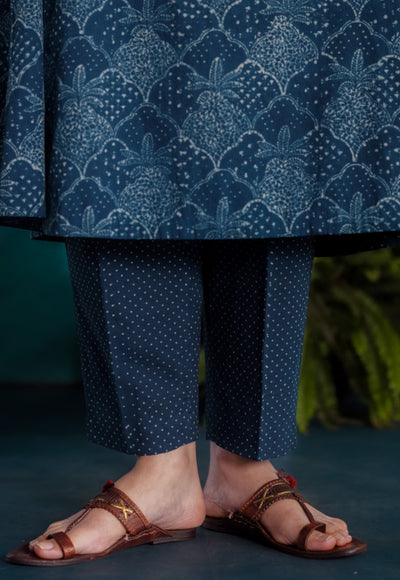Prita Blue Dots Ajrakh Cotton Narrow Pant