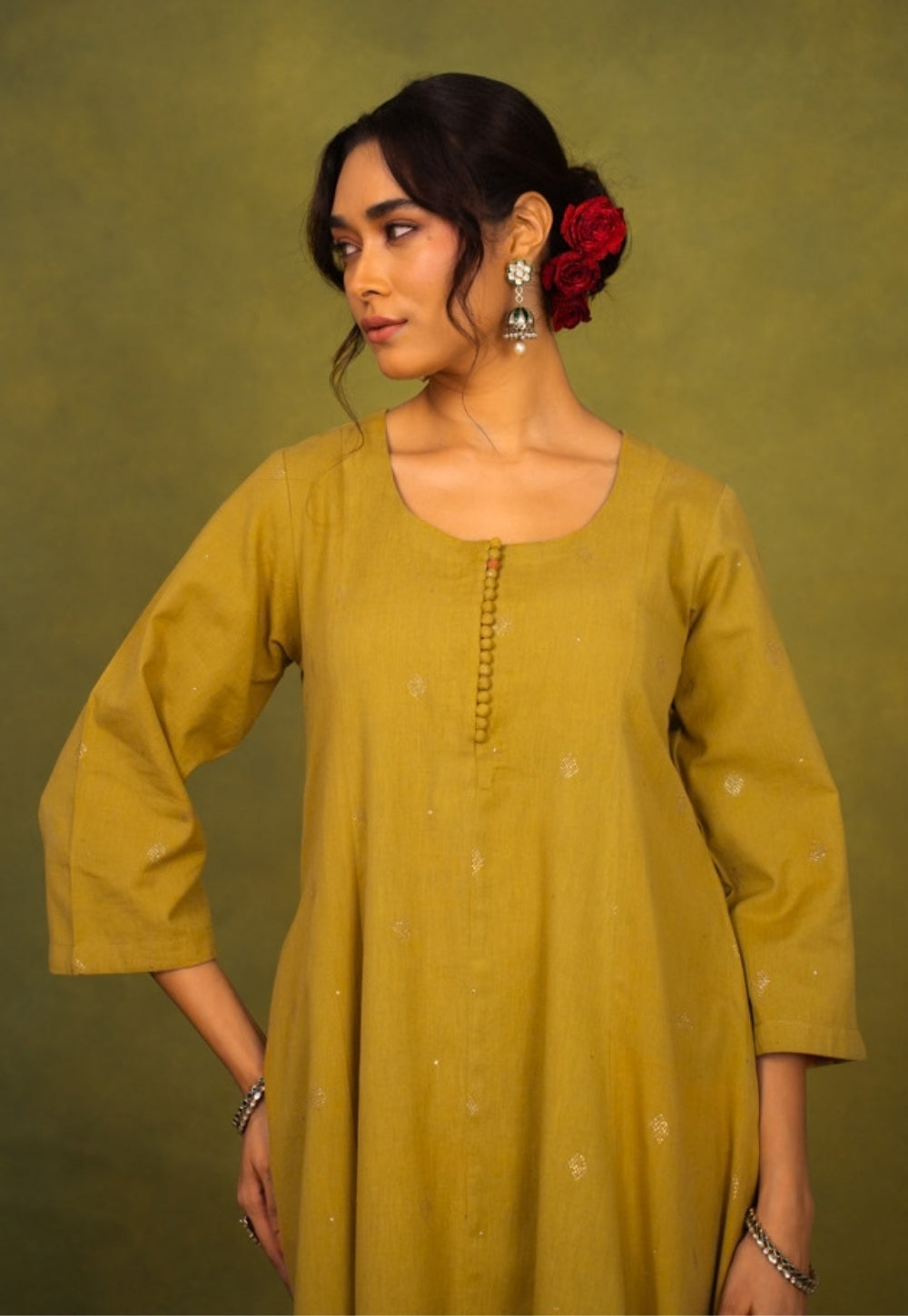 Maryam Yellow Rogan Handblock Printed Cotton Kali Kurta Suit Set (Set of 3)