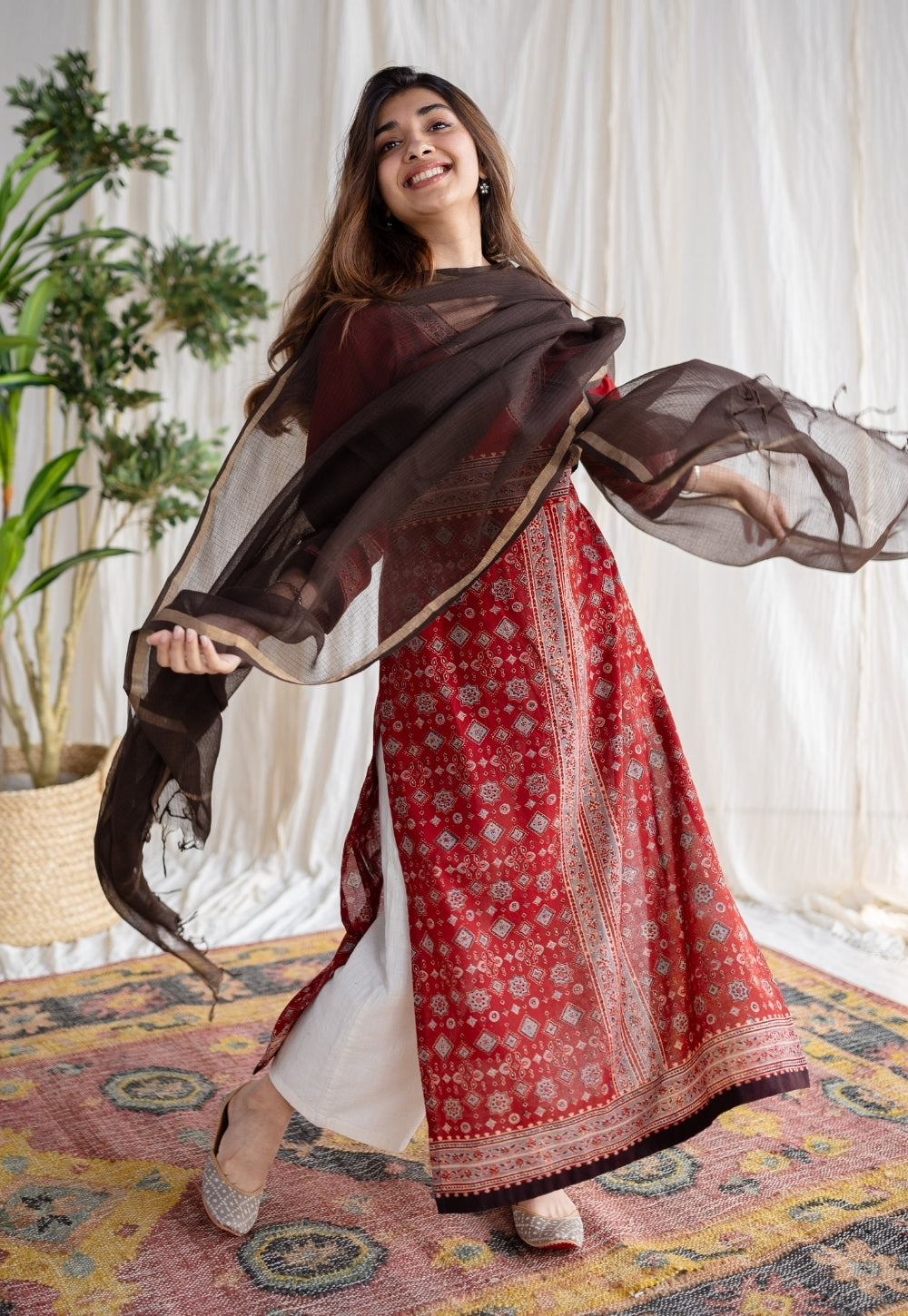 Dark Brown Kota Doria Cotton Dupatta