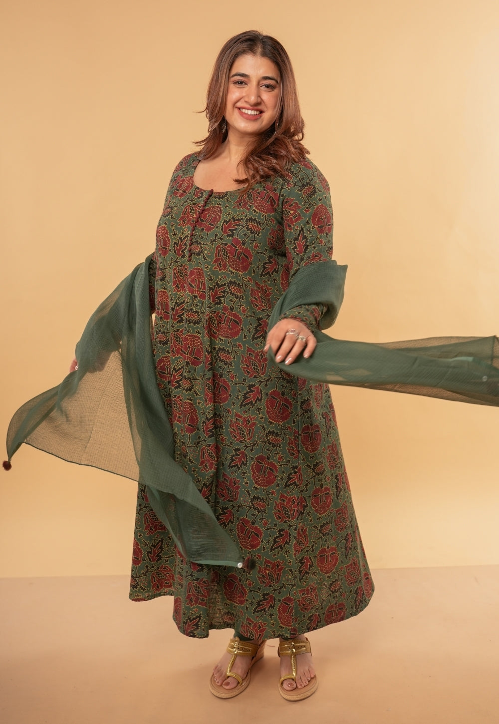 Green Solid Kota Doria Dupatta with Tassels