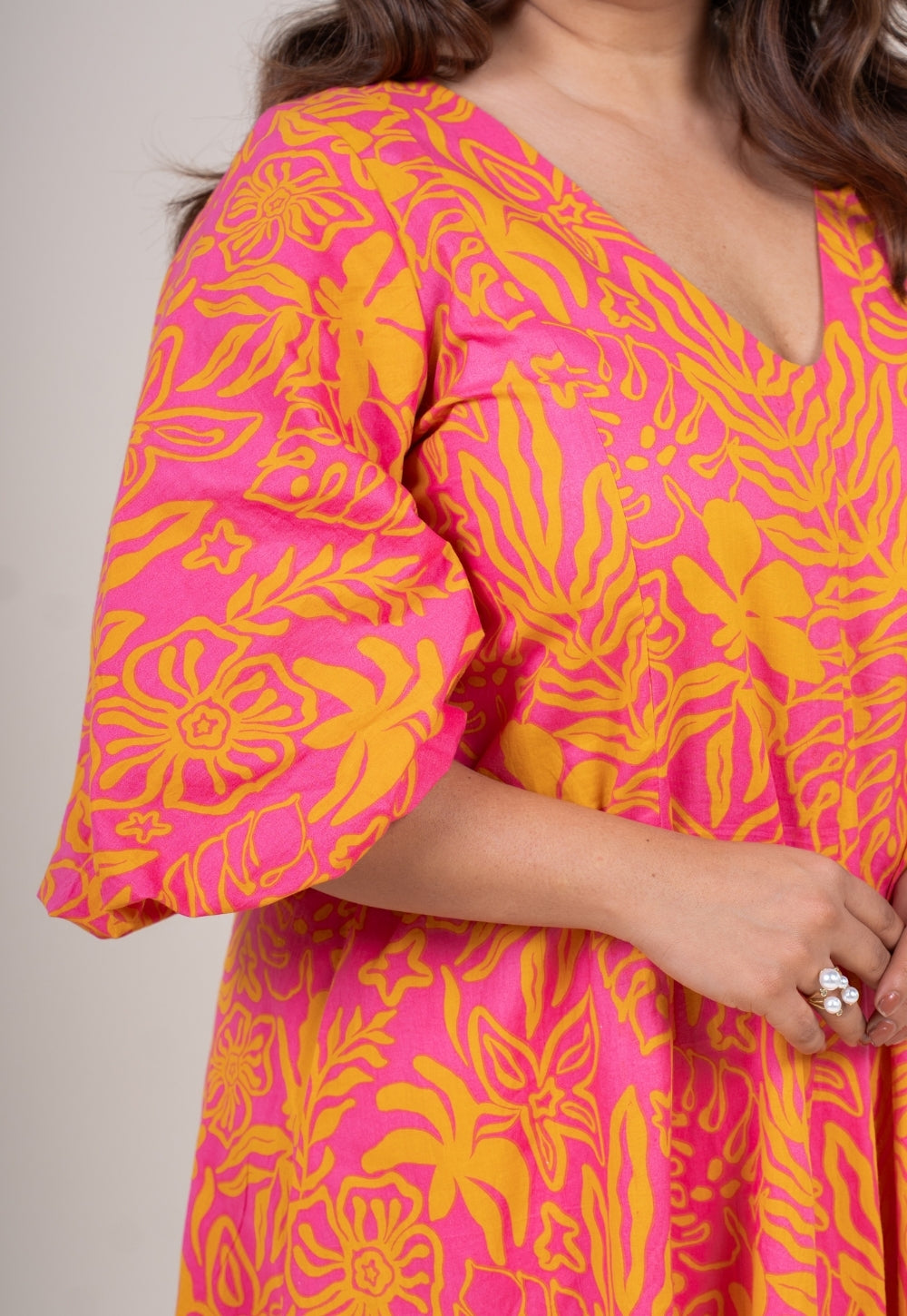 Tanisha Sunset Pink Printed Cotton A Line Dress