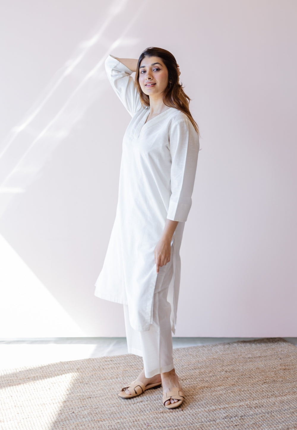 Hemali White Solid Handloom Cotton Straight Kurta