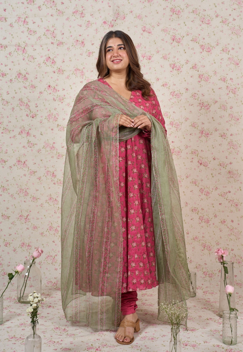 Julia Pink Sanganeri Mul Cotton A Line Kurta