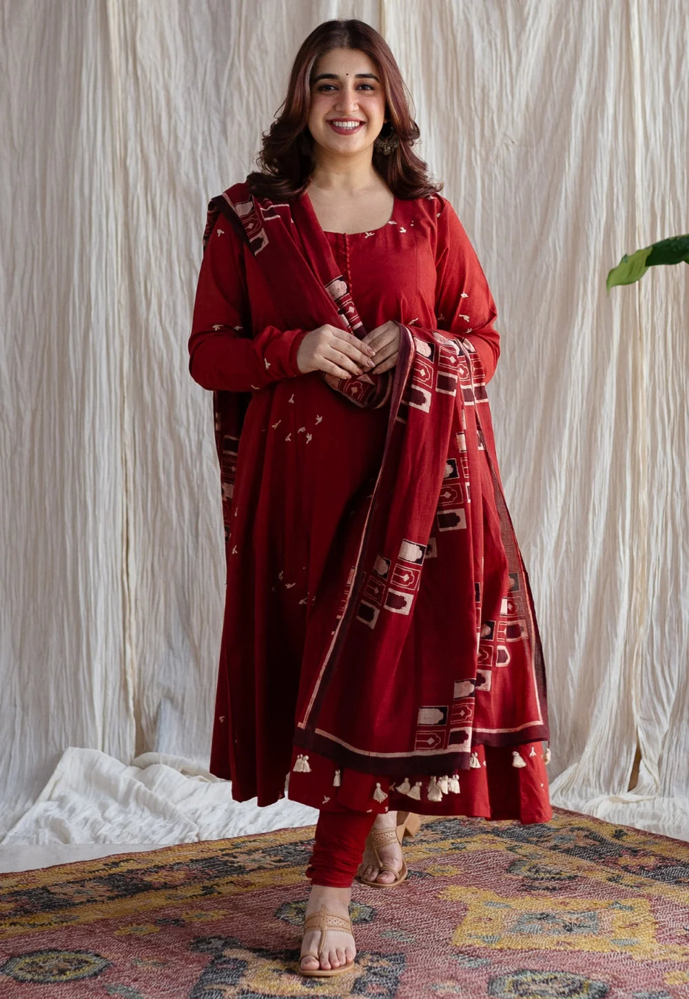 Jaipur Ajrakh Cotton Red Kali Kurta