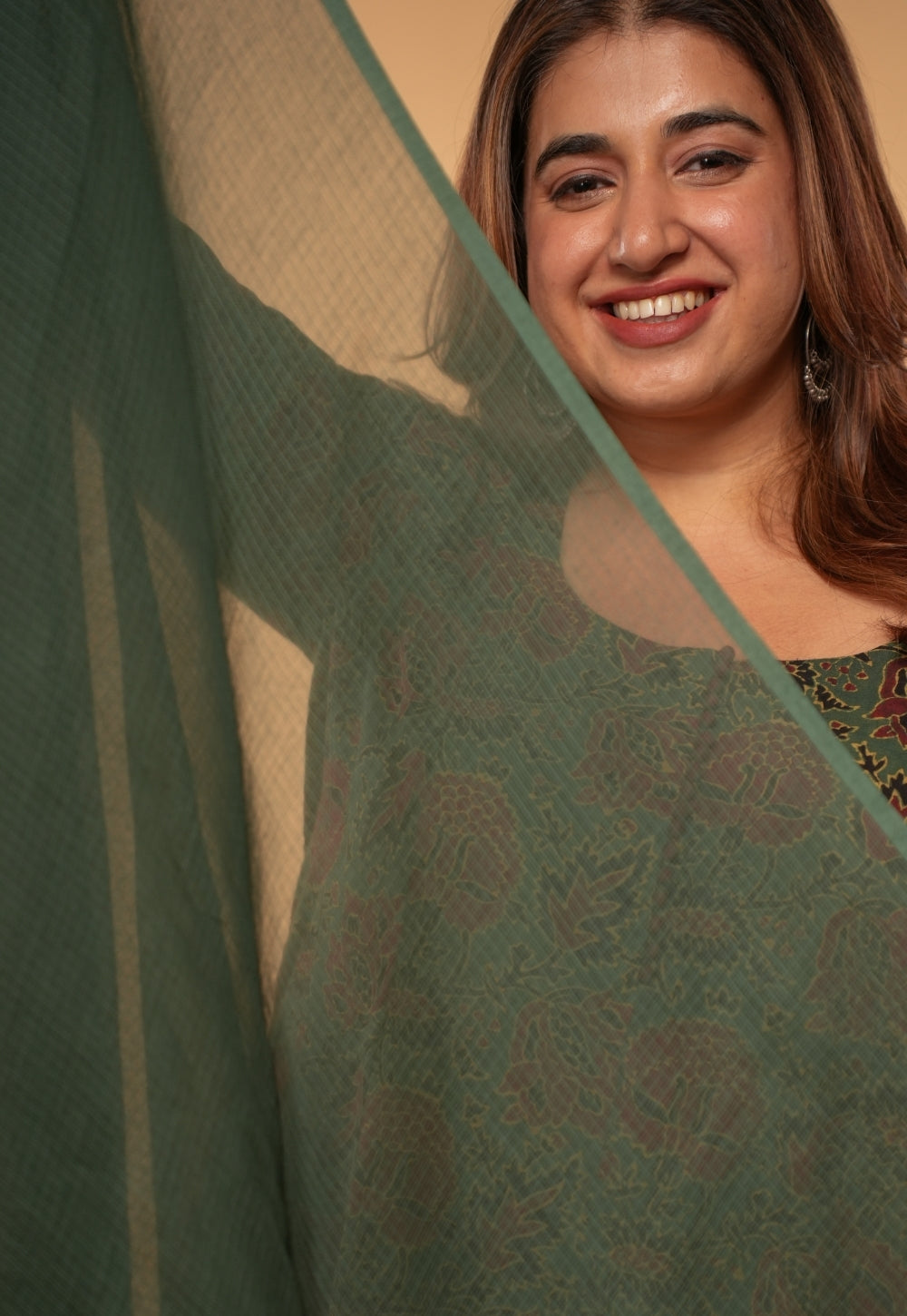 Green Solid Kota Doria Dupatta with Tassels
