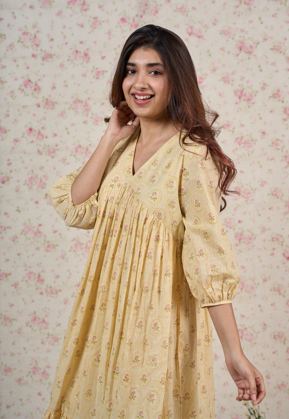 Alice Yellow Sanganeri Mul Cotton A Line Dress
