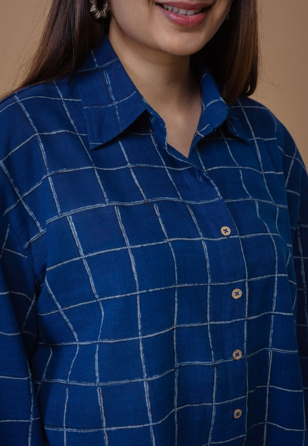 Ruhi Blue Dabu Slub Cotton Straight Shirt