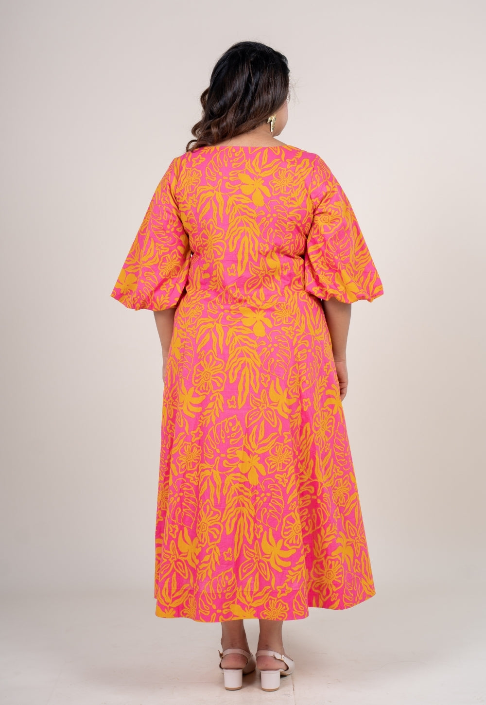 Tanisha Sunset Pink Printed Cotton A Line Dress