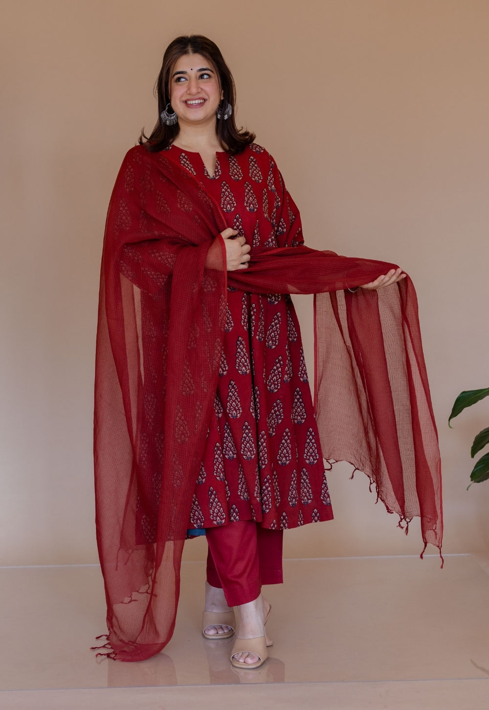 Red Solid Kota Doria Cotton Dupatta