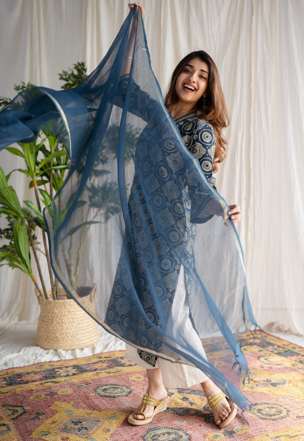 Blue Kota Doria Cotton Dupatta