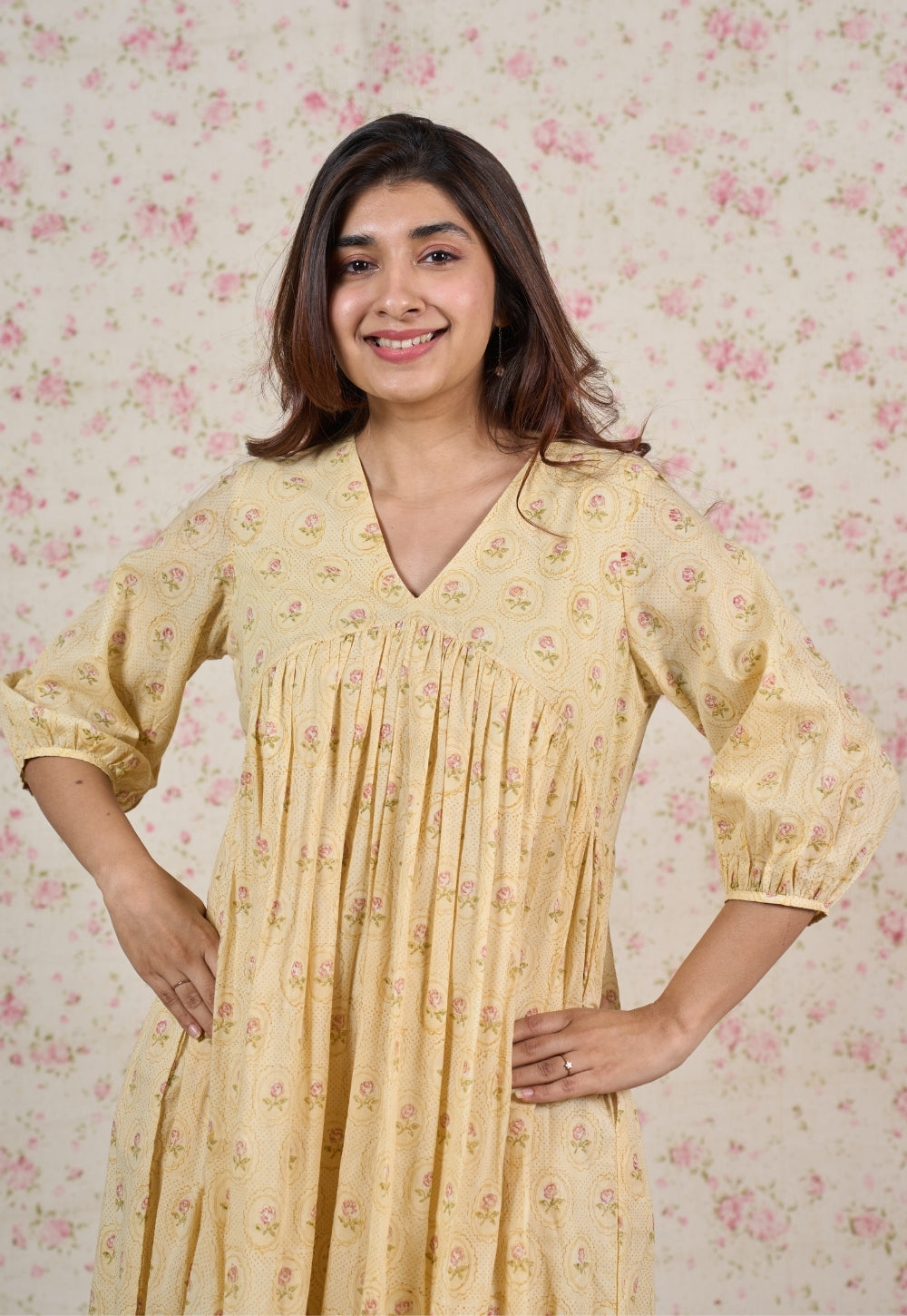 Alice Yellow Sanganeri Mul Cotton A Line Dress