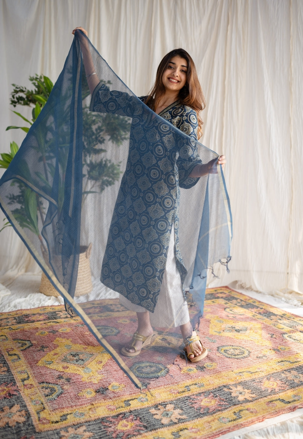 Blue Kota Doria Cotton Dupatta