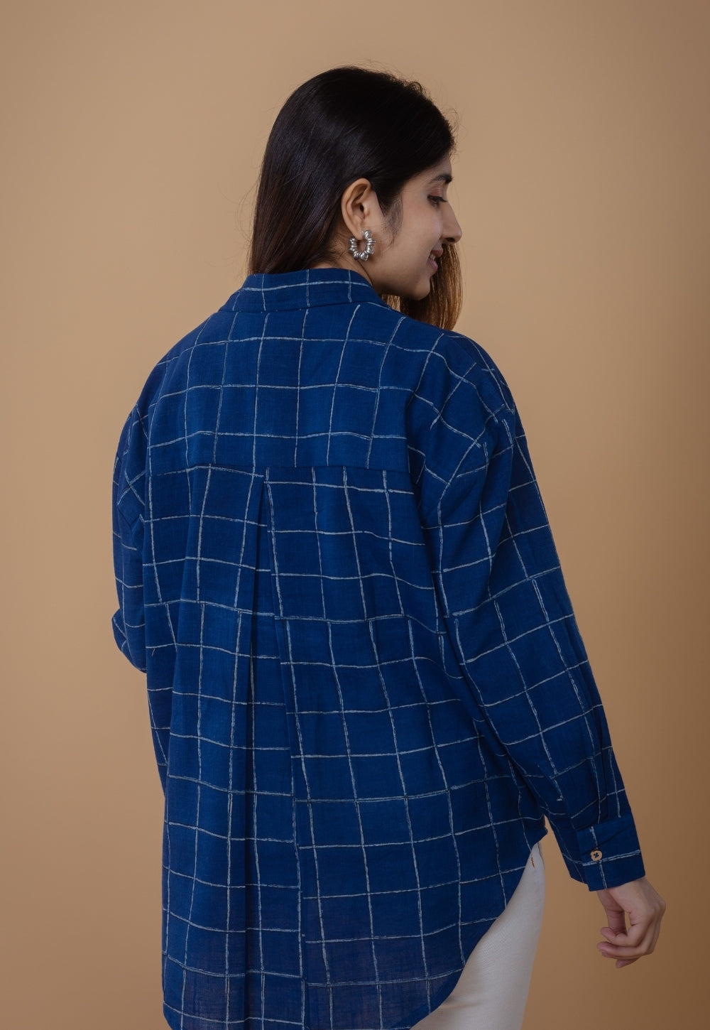 Ruhi Blue Dabu Slub Cotton Straight Shirt