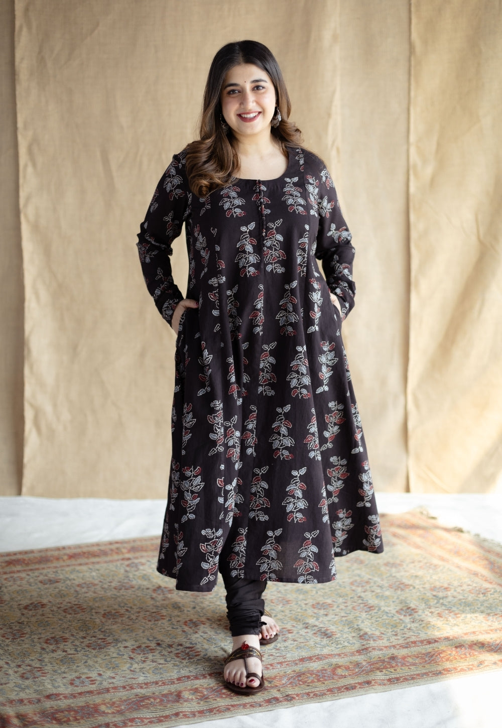 Akrita Black Ajrakh Cotton Kali Kurta