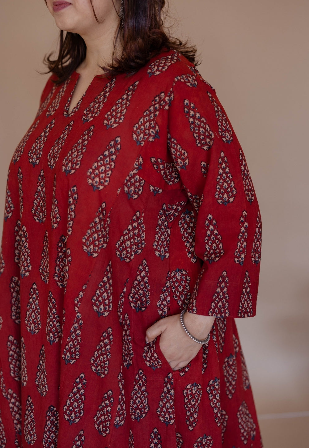 Nyra Red Ajrakh Cotton Jhabbha Kali Kurta