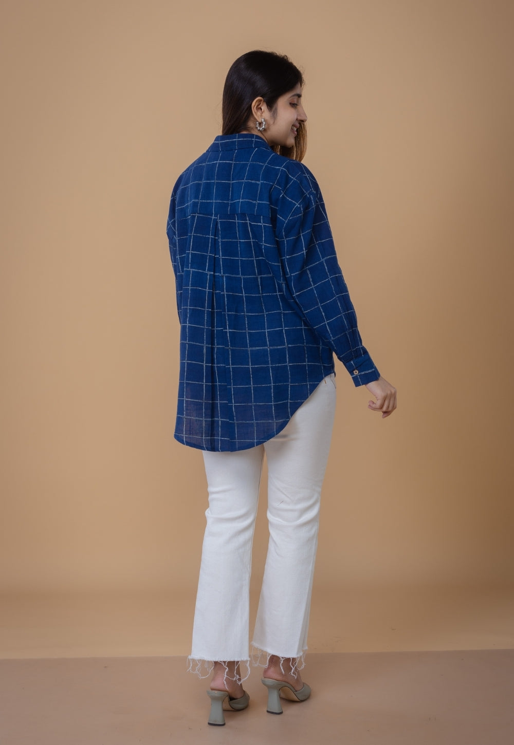 Ruhi Blue Dabu Slub Cotton Straight Shirt