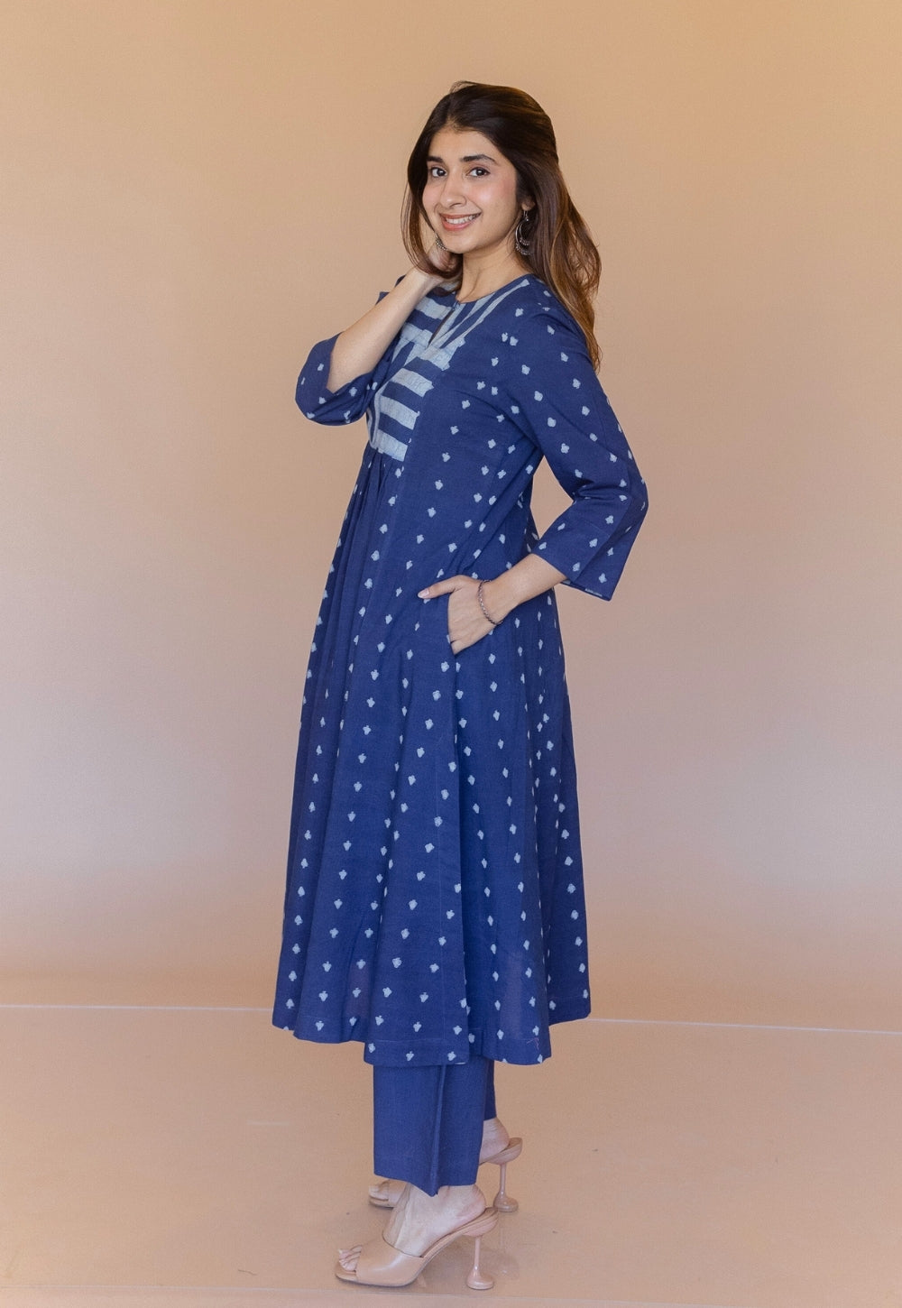 Shikha Blue Dabu Cotton Kali Kurta