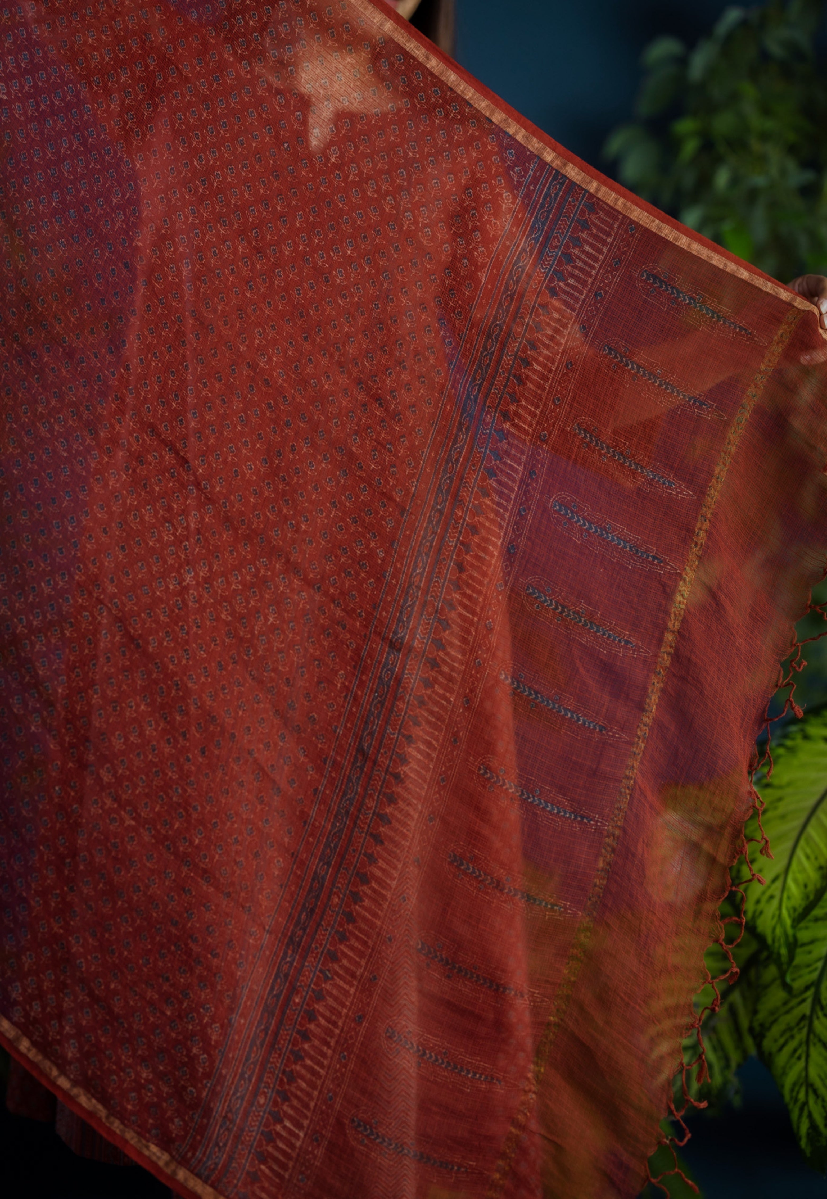 Red Butti Ajrakh Kota Doria Cotton Dupatta
