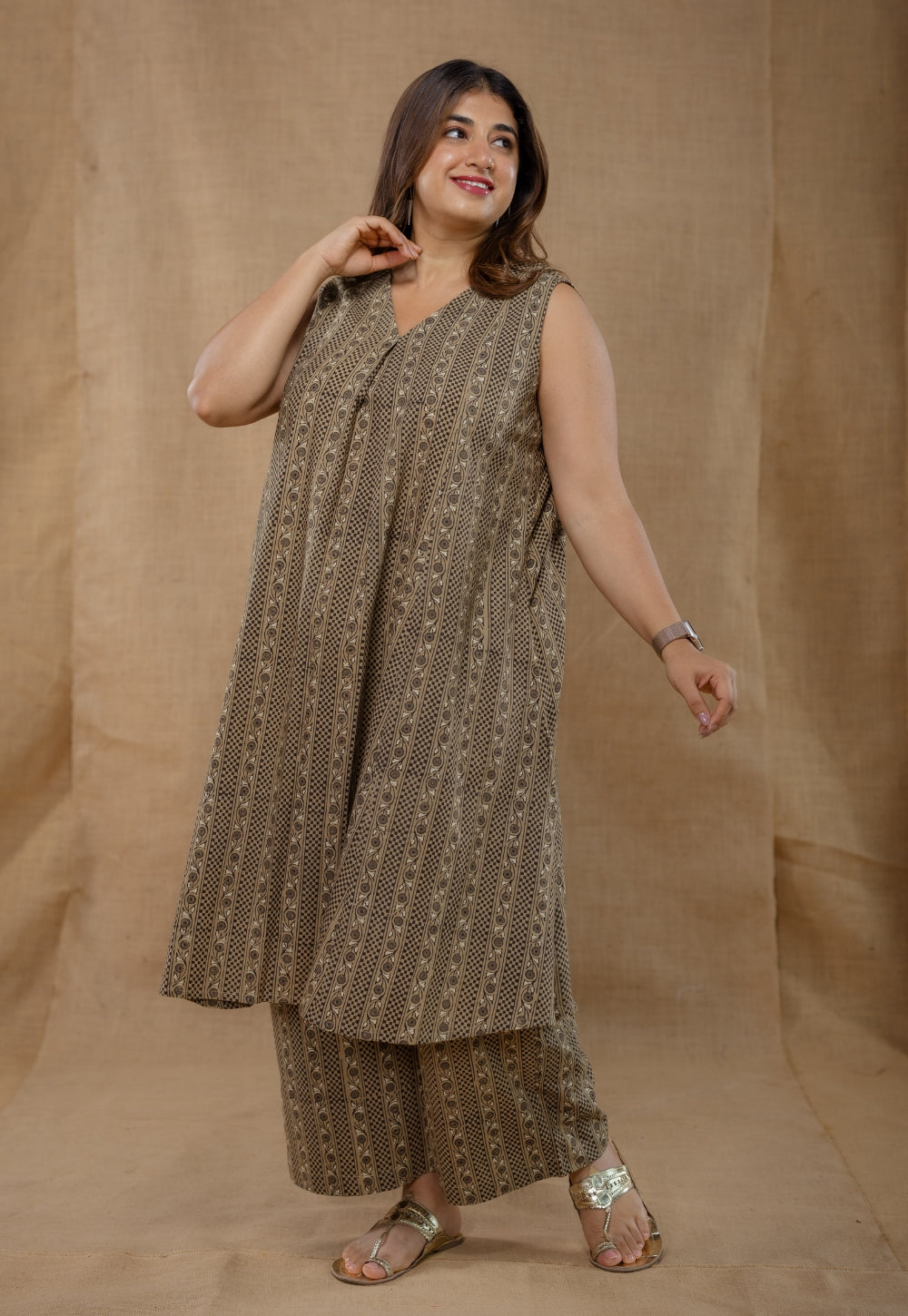 Raahi Grey Ajrakh Cotton A Line Co-Ord Set