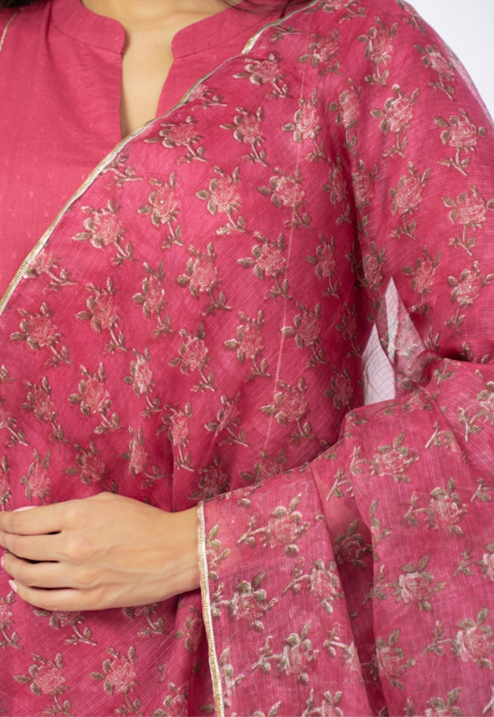 Huma Pink Solid Cotton Kali Kurta Suit Set with Printed Dupatta (Set of 3)