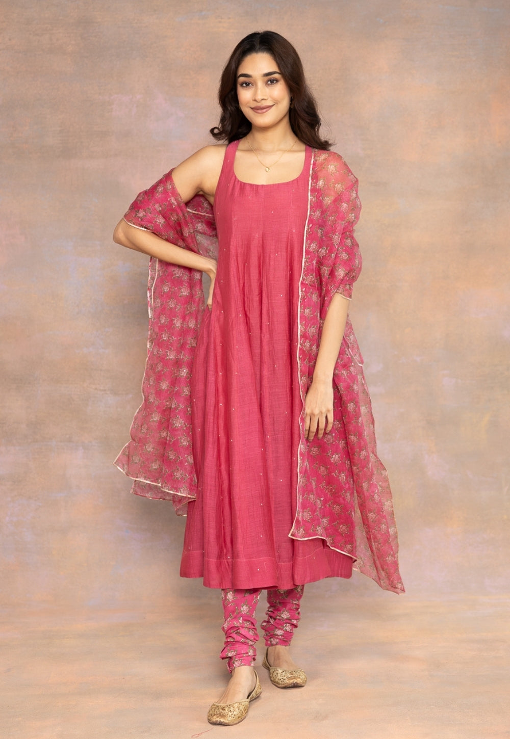 Rosaline Pink Sanganeri Kota Doria Silk Dupatta with Mukaish Detailing