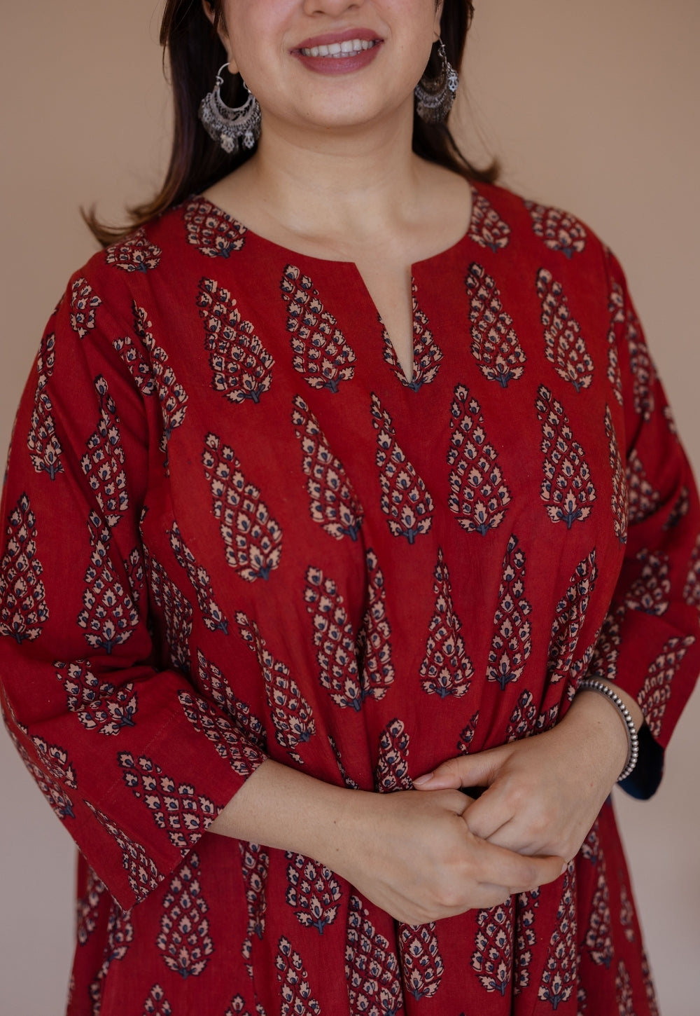Nyra Red Ajrakh Cotton Jhabbha Kali Kurta