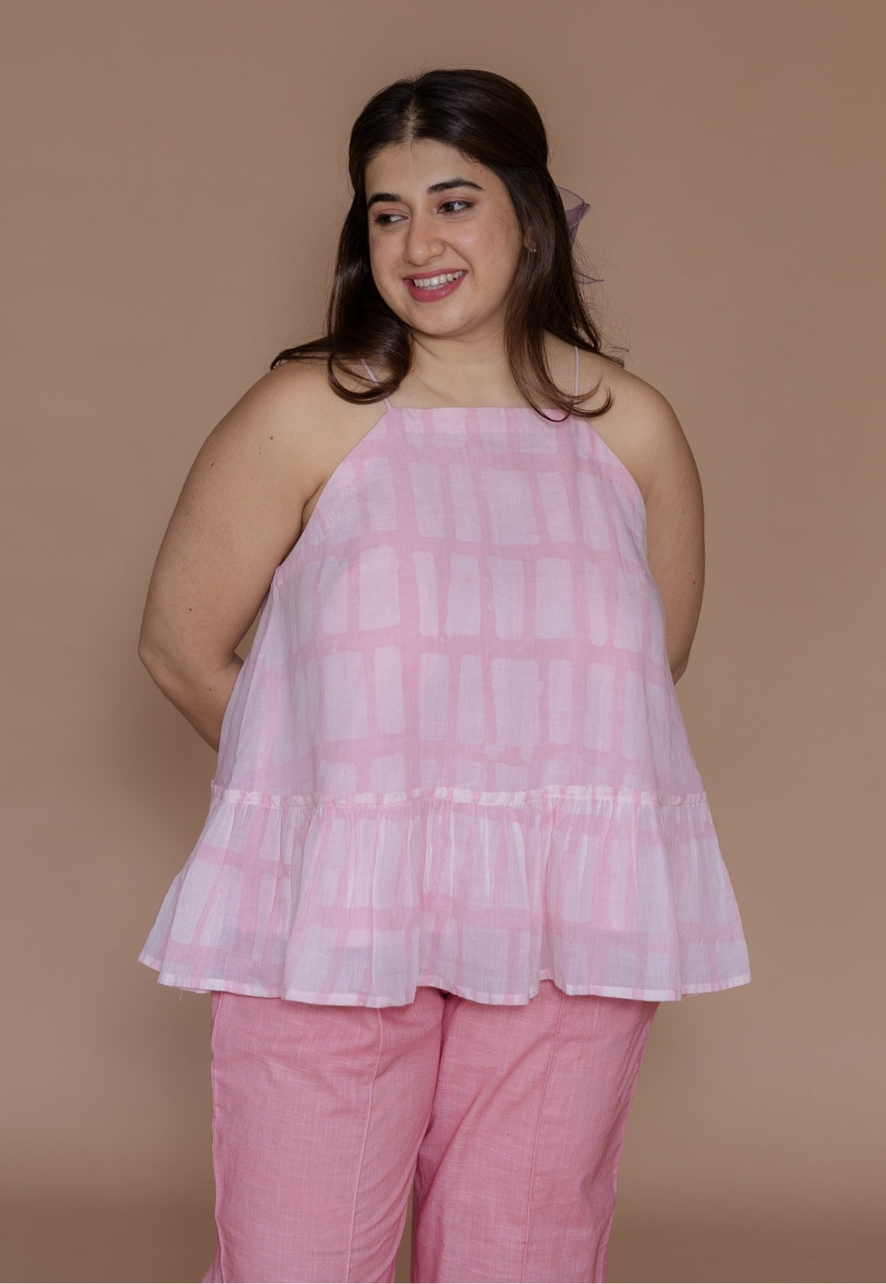 Zimi Pink Batik MulMul A Line Short Top