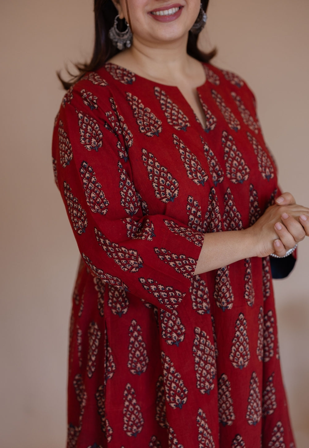 Nyra Red Ajrakh Cotton Jhabbha Kali Kurta