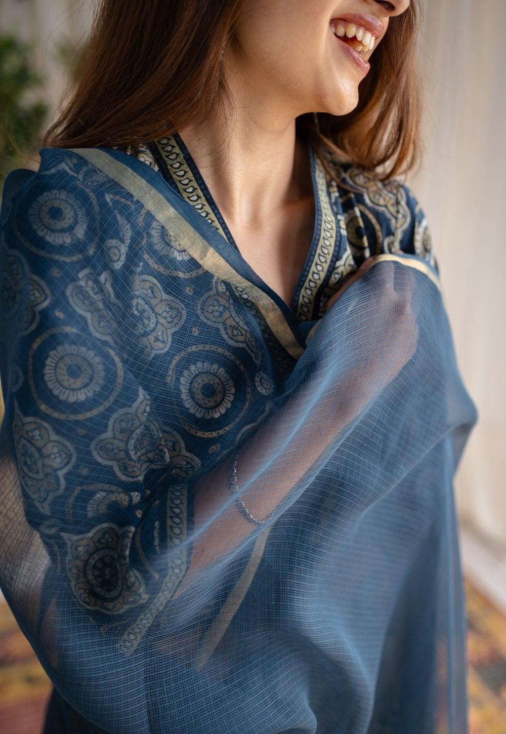 Blue Kota Doria Cotton Dupatta